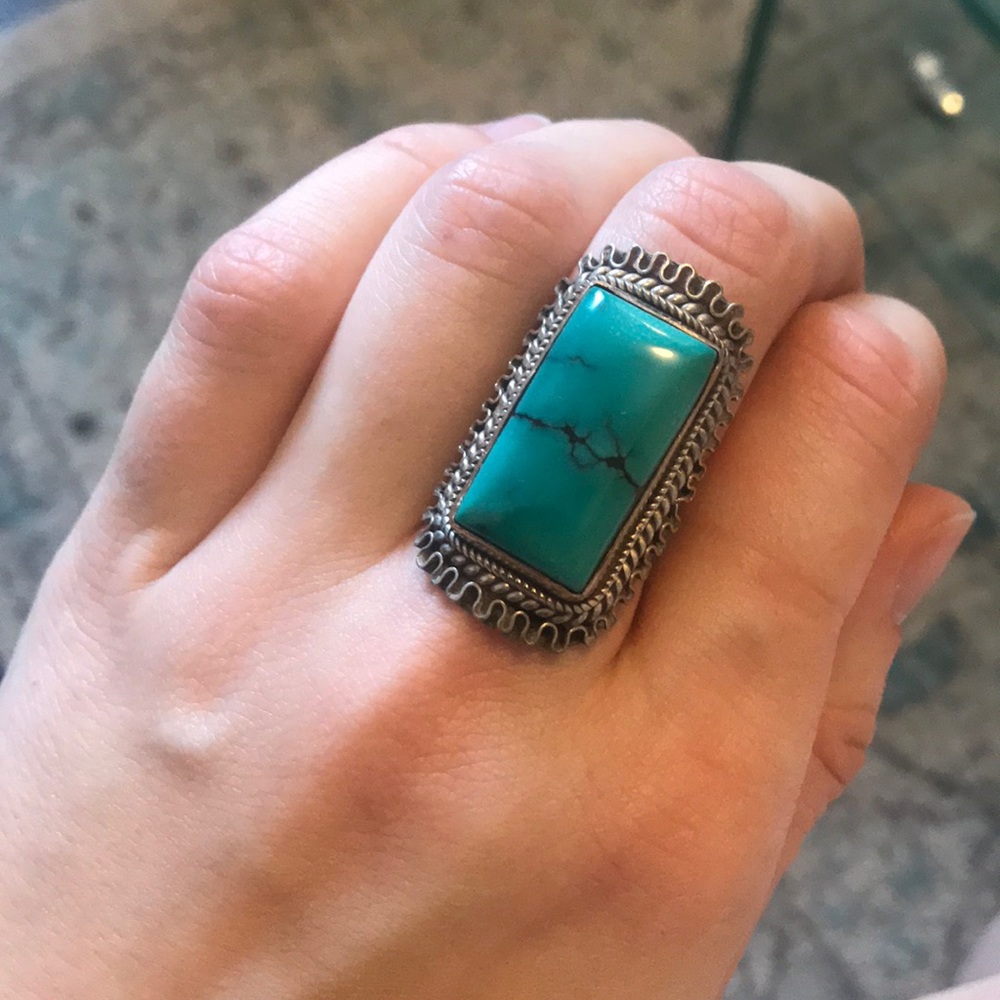 Statement sterling silver & genuine turquoise ring